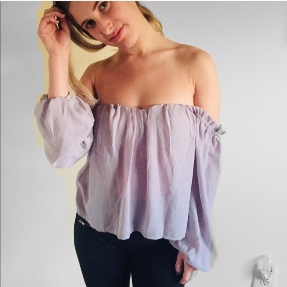 Gray (slightly lavender) Off the shoulder top